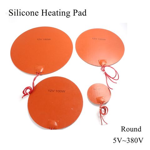 5V 12V 24V 36V 48V 110V 220V 380V Silicone Heating Pad Round Rubber Heat Mat Heated Bed Plate Flexible Waterproof 3D Printer ► Photo 1/6