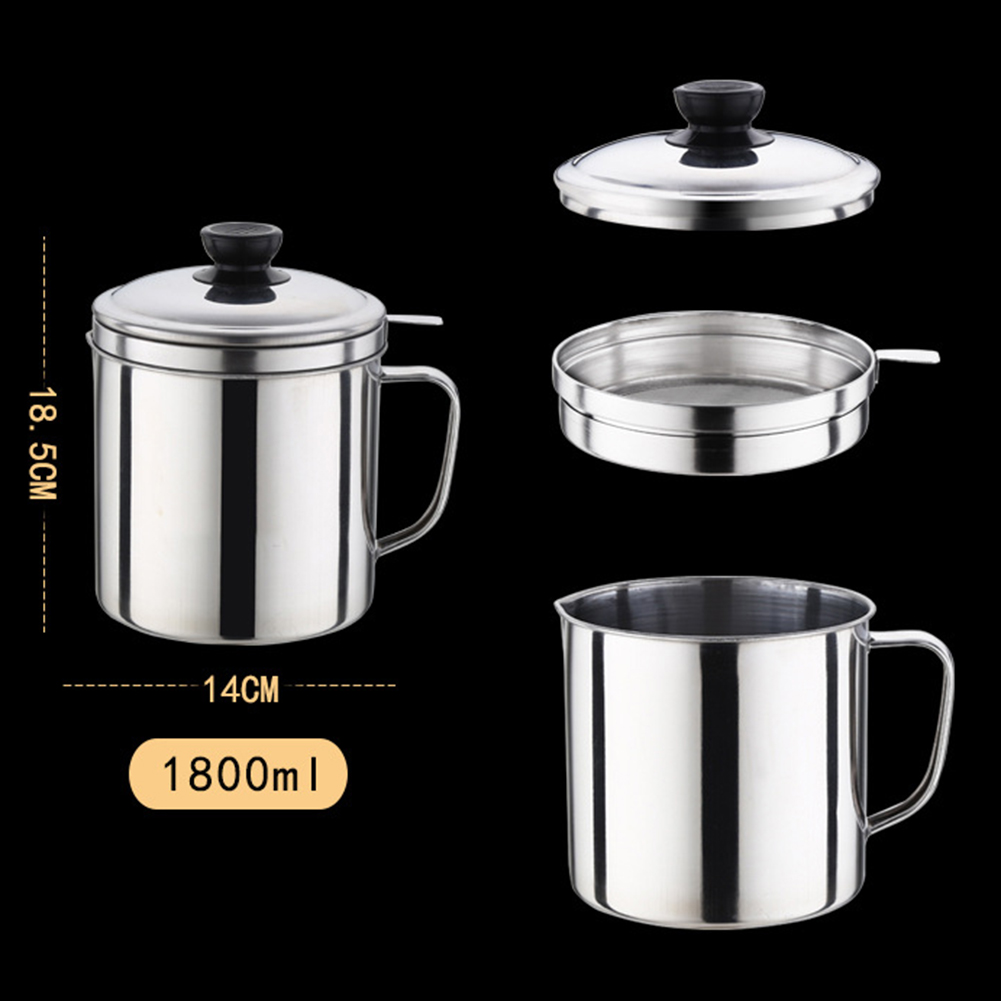 1800ml Kitchen Stainless Steel Cooking Oil Filter Container Grease Strainer Pot 