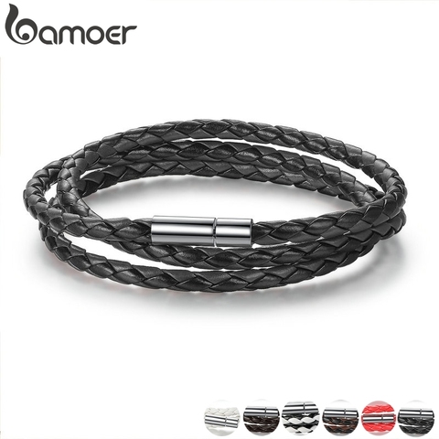 BAMOER 6 Color Wholesale Long Chain Adjustable Magnet Buckle Unisex Leather Bracelets for Women and Men Fashion Jewelry PI0063 ► Photo 1/6