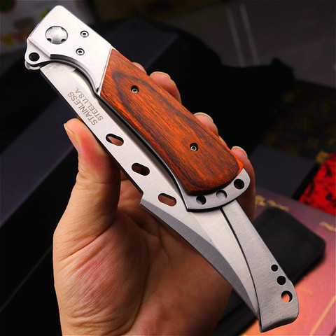 PEGASI  Colour wood handle folding swallowtail knife jungle hunting folding knife U.S.A Tactical folding knife body knife ► Photo 1/6