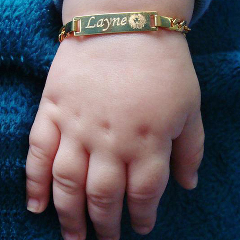 Personalize Baby Name Bracelet Figaro Chain Smooth Bangle Link Gold Tone No Fade Safty Jewelry ► Photo 1/6