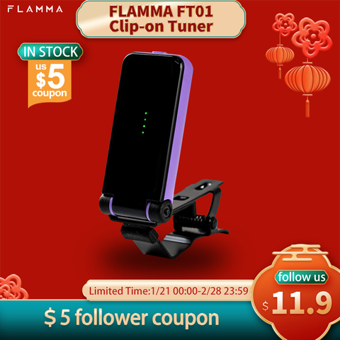 FLAMMA FT01 Clip-on Tuner for Electric Acoustic Guitar Bass Ukeleles All Instruments Christmas Gift ► Photo 1/6