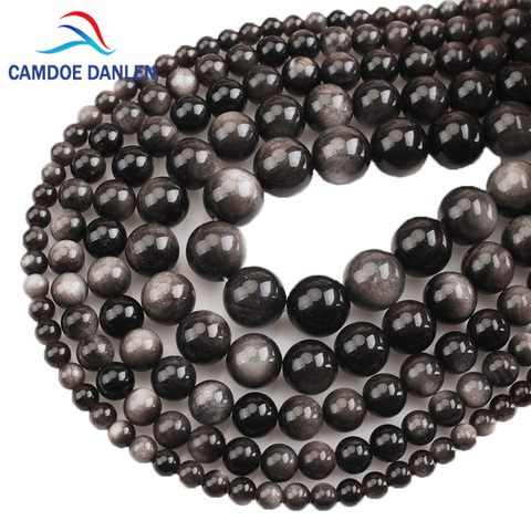 Natural Stone Precious Silvery Obsidian Round Strand Beads 4 6 8 10 12 14 16MM Fit Diy Brads For Charms Bracelet Necklace Making ► Photo 1/6