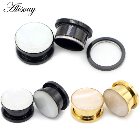 Alisouy 2pcs Stainless Steel Ear Gauges Tunnels Plugs Round Shell Screw Expander Stretcher Piercing Body Jewelry Earrings Gift ► Photo 1/6