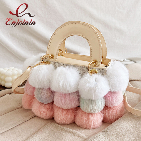 Colored Faux Fur Stitching Pu Leather Purses and Handbags for Women Fashion Shoulder Bag Crossbody Female Luxury Designer Bags ► Photo 1/6