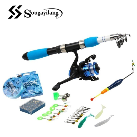 Sougayilang Portable Telescopic Fishing Travel Combo 1.0-1.8m Fishing Rod and Spinning Blue Reel Baits Hooks Line Full Set ► Photo 1/6