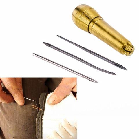 4PC Canvas Leather Tent Sewing Awl Tool Punch Sewing Needles Copper Handle Stitcher Crochet Line For Leather Craft Sewing Supply ► Photo 1/6