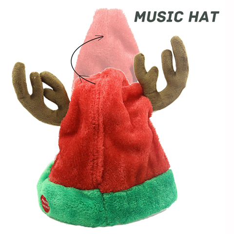 5 Choice 2022 Musical Bell Christmas Santa Antler Hat Singing Dancing Moving Electric Antler Hat Plush Adult Hat Winter Warm Gif ► Photo 1/6