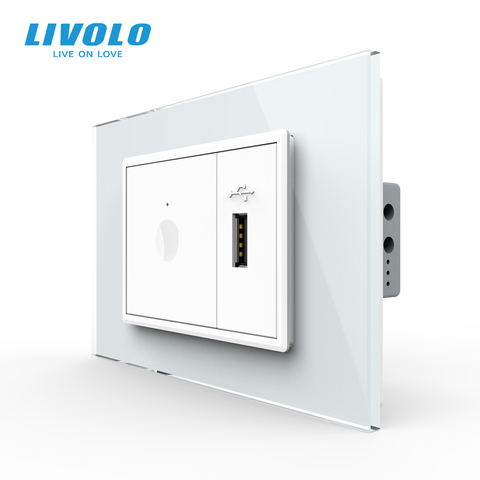 Livolo C9 US AU Standard 67.5mm Wall Touch Switch,2Way Remote Control,white crystal glass,plastic key,push button,with USB plug ► Photo 1/6