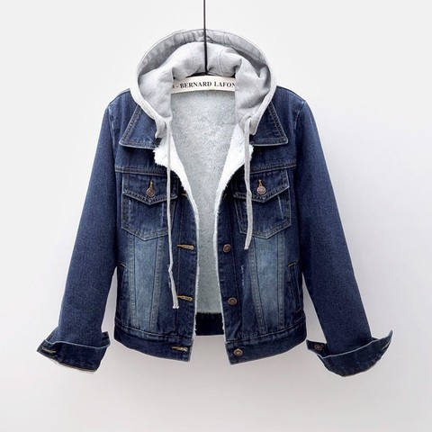 Plus Size S-5XL Autumn Winter Jacket Women Plus Thin Cashmere Hooded Denim Jackets Female Casual Short Jean Coat Jacket female ► Photo 1/6