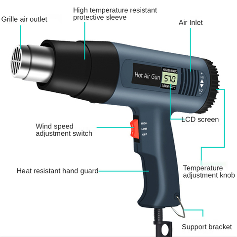 2022 NEW 2000W 220V EU Industrial Electric Hot Air Gun Thermoregulator Heat Guns LCD Display Shrink Wrapping Thermal power tool ► Photo 1/6