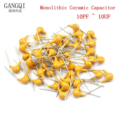 100pcs Multilayer ceramic capacitor 50V (100~106) 10pF~10uF 102 103 104 105 39 820pF 1 22 33 47 56 68 100 nF 0.01 0.1 uF P5.08mm ► Photo 1/6