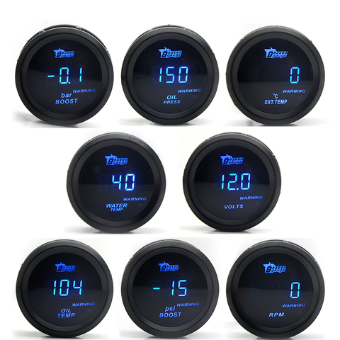 DRAGON GAUGE 2'' 52MM Boost/Water Temp/Oil Temp/Volt/Tachometer/Oil Pressure Gauge Black Color Digital Blue Led + Gauge Pods ► Photo 1/6