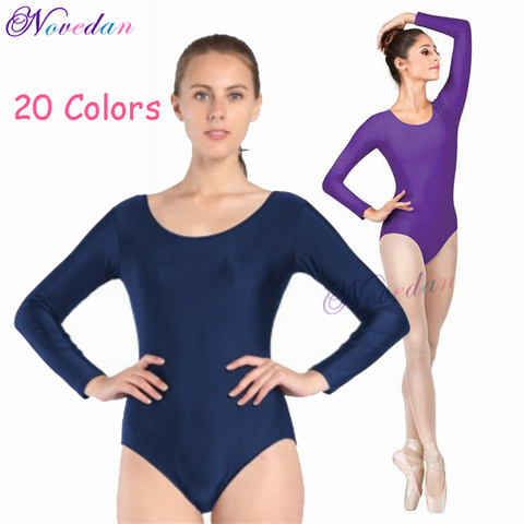 Women Adult Black White Shiny Metallic Leotard Long Sleeve Ballet Dancewear Spandex Leotards Bodysuit Gymnastics Costume Unitard ► Photo 1/6