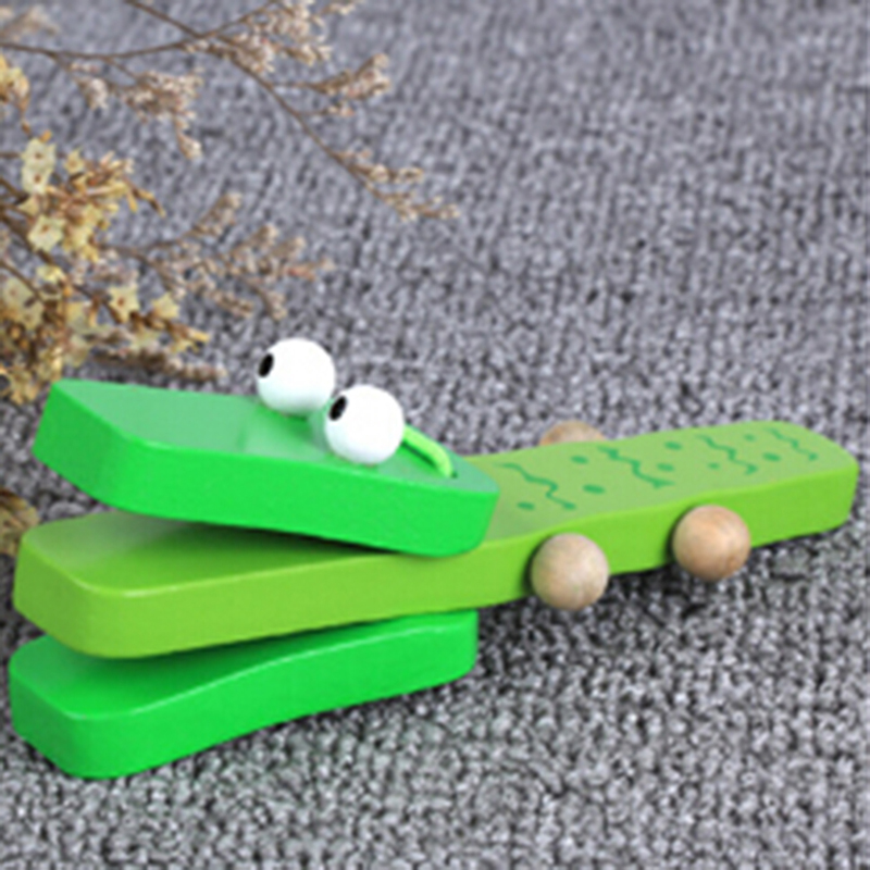 Cute Cartoon Wooden Castanet Clapper Handle Kids Musical Instrument Toys 