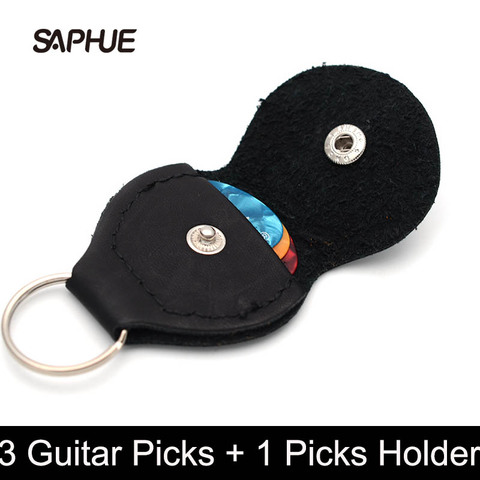 3 Guitar Picks + Guitar Picks Holder Plectrums Bag Mediator Bank Made of PU Leather & Black & Brown & Red Fashion ► Photo 1/5