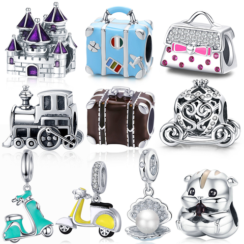 BISAER 925 Sterling Silver Princess Cattle Pumpkin Car Baby Carriage Family House Home Beads Fit Charm  Bracelet DIY Jewelry ► Photo 1/6