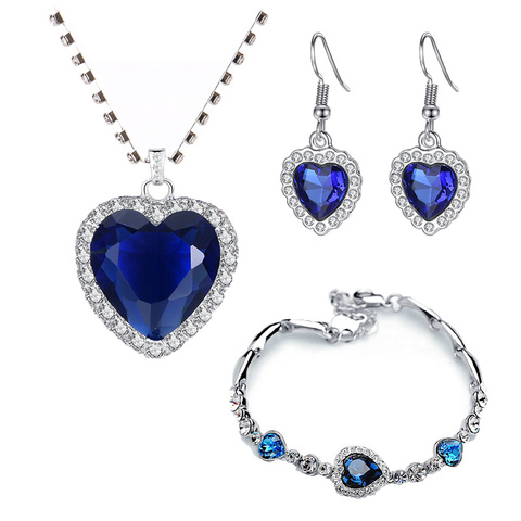 Titanic Heart of Ocean Necklaces for Women Peach Heart Blue Crystal Zircon Jewelry Sets Female Wedding Engagement Jewelry ► Photo 1/5