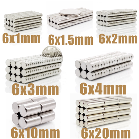 20~1000Pcs N35 Round Magnet 6x1 6x2 6x3 6x4 6x10 6x20 6x1.5 Neodymium Magnet Permanent NdFeB Super Strong Powerful Magnets 6*20 ► Photo 1/6