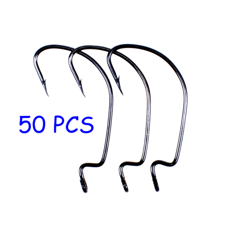 50pcs Soft Worm Lure Offset Fishing Hook Carbon Steel Wide Crank Fishhook ► Photo 1/6