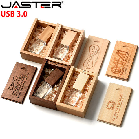 JASTER USB 3.0 free custom logo Wedding Photography Wooden Crystal Wooden 64GB 32GB 16GB Version memory flashs stick pen drive ► Photo 1/6