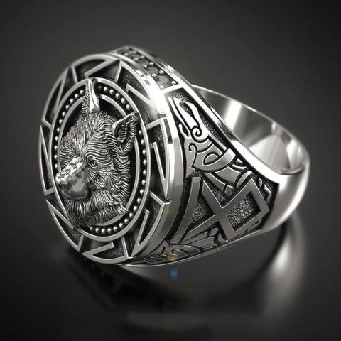 Black Wolf Totem Ring New Arrivals Retro Nordic Soldier Men’s Jewelry Retro Punk Gift Quake Viking Ring ► Photo 1/6