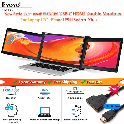 Eyoyo Dual Portable Gaming Monitor IPS 1080P 13.3