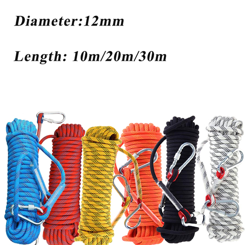 12mm 10/20/30m Climbing Rope w/ Hook High Strength Emergency Safety Fire Escape Rope Lifeline Rescue Rope Outdoor Survival Tool ► Photo 1/6