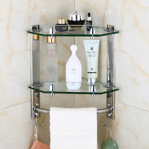 Bathroom Corner Shower Shelf Glass Triangular Organizer Wall Mounted