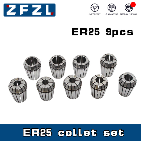 9pcs ER25 spring collet ER25-3 4 5 6 8 10 12 14 16mm engraving electromechanical spindle special ER25 chuck CNC machining center ► Photo 1/5