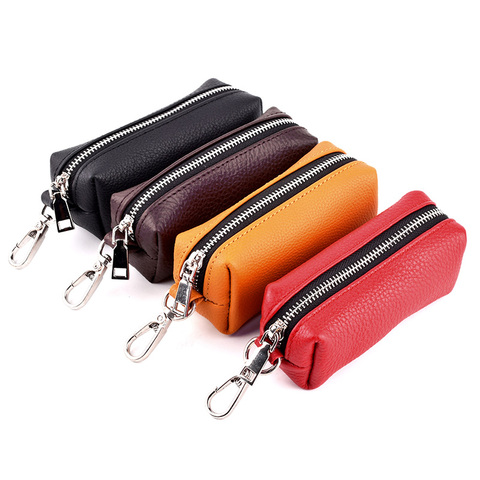 Key Cover Genuine Leather Car Keychain Housekeeper Bag Zipper Wallet Key Holder Organizer Case Pouch Men Women ► Photo 1/6