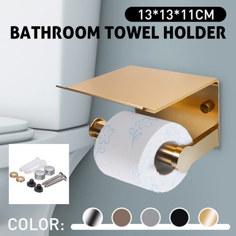 Paper Holders Bathroom Accessories Toilet WC Paper Holder Mobile Phone Roll Holder with Shelf Towel Rack Black ► Photo 1/6