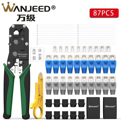 WANJEED Crimping Tool RJ45 Crimper Set Network LAN Cable Crimper Cutter Stripper Plier 8P/6P for RJ12 RJ11 RJ45 Connector ► Photo 1/6