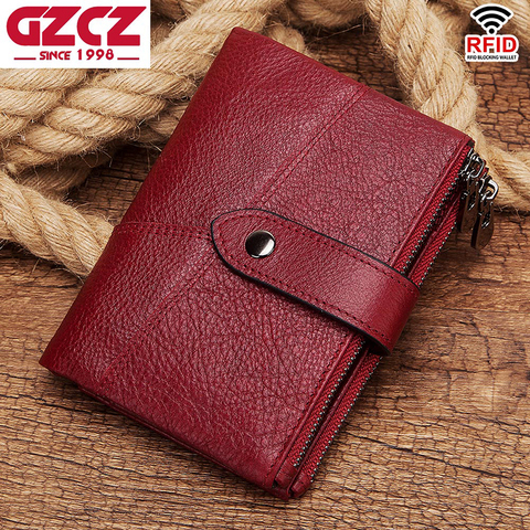 GZCZ Rfid Genuine Leather women wallets Red Walllet cow purse Men Money Bag Designer Mini vallet walet for Women cartera mujer ► Photo 1/6
