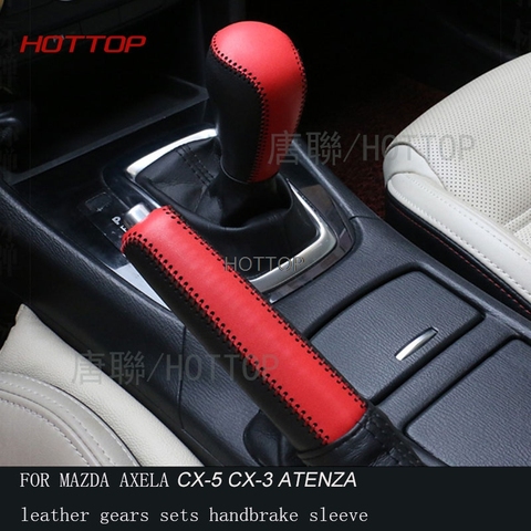 Hottop Genuine Leather Gear Shift Knob Cover FOR Mazda 3 Axela Atenza CX-5 CX-3  Gears Sets Handbrake Sleeve ► Photo 1/6