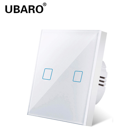 UBARO  EU/UK Standard White Crystal Glass Panel Wall Light Touch Switch Sensor Button Power Home Switches AC220V 2 Gang 2 Way ► Photo 1/6