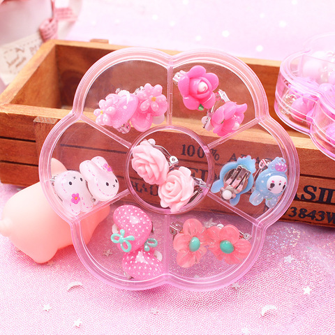 Candy Color Fruit Shape Cute Children's Baby Girl Earrings kids Ear Clip no Pierced Party Lovely Jewelry Gift 7 Pairs Mix In Box ► Photo 1/6