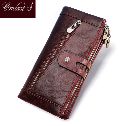 Contact's Women Wallet Fashion Genuine Leather Wallet Card Holder Female Long Purse Phone Pocket Large Capacity Clutch Wallets ► Photo 1/6