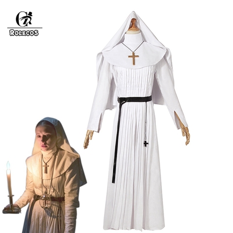 ROLECOS Nun Halloween Costume for Women The Nun Cosplay Costume Sister Irene White Cosplay 2022 Horror Films The Conjuring Party ► Photo 1/6