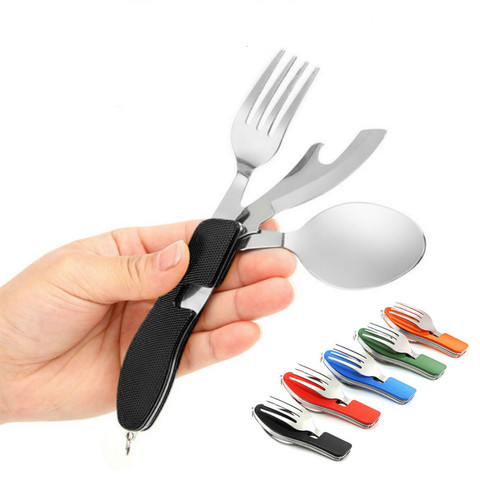 Steel Folding Fork Cookware Outdoor Camp Tableware Spoon Portable Knife  Cutlery