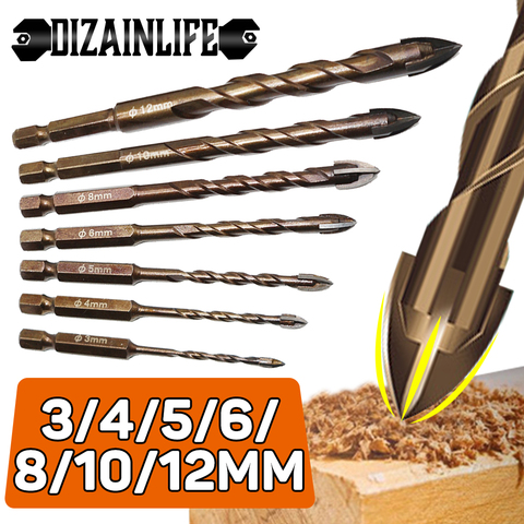 DIZAINLIFE 3/4/5/6/8/10/12mm Cross Hex Tile Drill Bits Set for Glass Ceramic Concrete Hole Opener Hard Alloy Triangle Bit Tools ► Photo 1/6