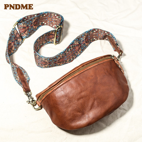 PNDME fashion casual genuine leather ladies crossbody saddle bag natural real cowhide women's party small chest bag shoulder bag ► Photo 1/6