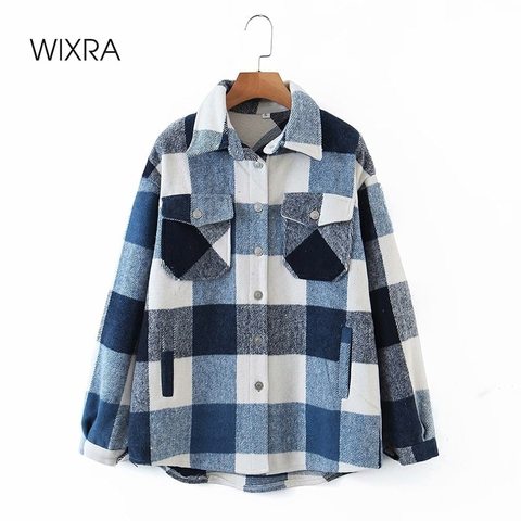 Wixra Womens Plaid Shirt Jacket Coat Ladies Pockets Thick Turn Down Collar Plus Size Female Outerwear ► Photo 1/6