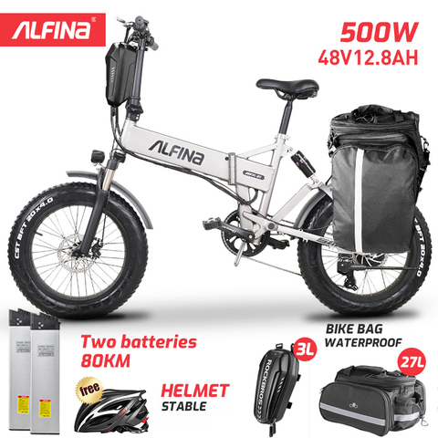 ALFINA New Electric Bicycle folding Snow Mountain Bike 20inch 4.0 Fat Tire Ebike Beach Bicicleta Eletrica  500W 40KM ► Photo 1/6