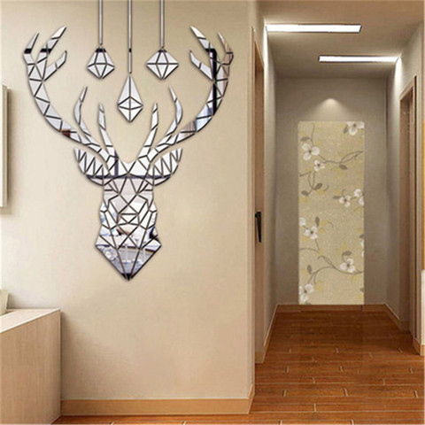 Deer Head 3D Mirror Wall Sticker Mural Kids Room Deer Decorative Acrylic Mirror Stickers For Living Room Bedroom Home Decoration ► Photo 1/5