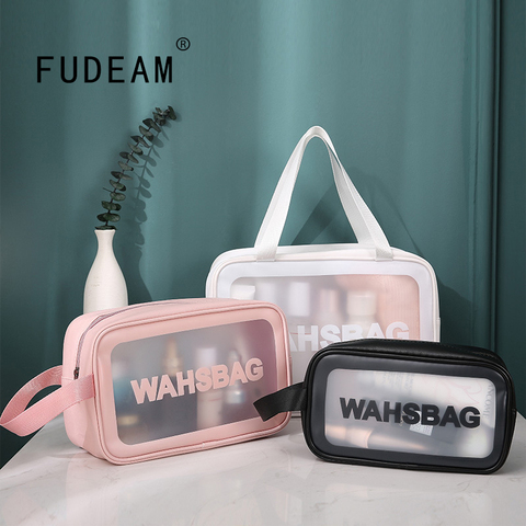 FUDEAM Solid Soft PU Women Travel Storage Bag Waterproof Toiletries Organize Cosmetic Bag Portable Storage PVC Make Up Bags ► Photo 1/6