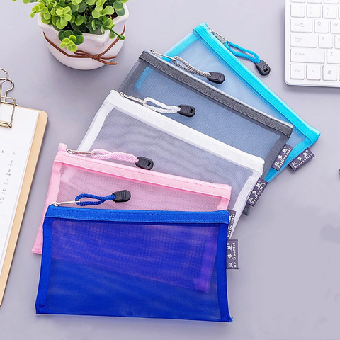 1 Pcs Transparent Grid Zipper Pen Bag Pencil Case Storage Package For Girls Korean Stationery School Supplies School Student ► Photo 1/6
