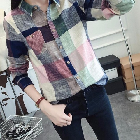 2022 New Brand Women Blouses Long Sleeve Shirts Cotton Red and  Flannel Plaid Shirt Casual Female Plus Size Blouse Tops ► Photo 1/6