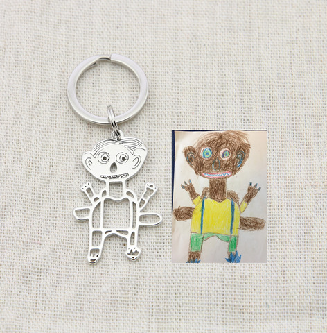 Customized Children's Drawing Keychain Kid's Art Child Artwork Personalized Keyring Custom Name Jewelry Father's day GIFT Kids ► Photo 1/6