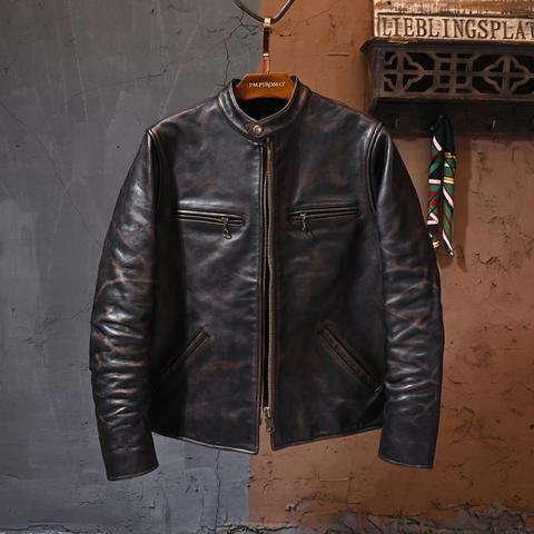 YR!Free shipping.Super vintage tea core horsehide jacket.high quality thick hard leather coat.classic biker leather clothes ► Photo 1/1